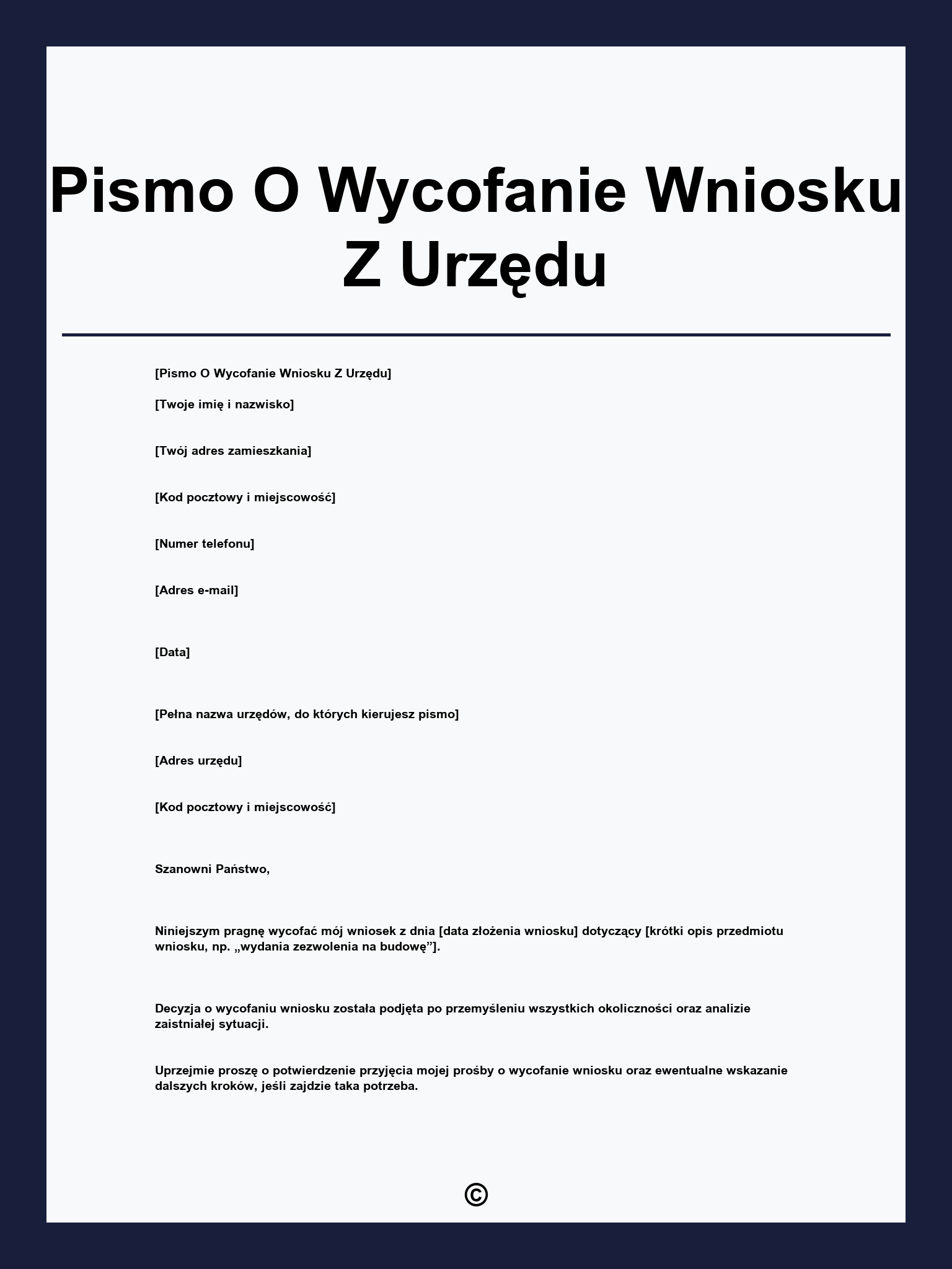 Pismo O Wycofanie Wniosku Z Urzędu