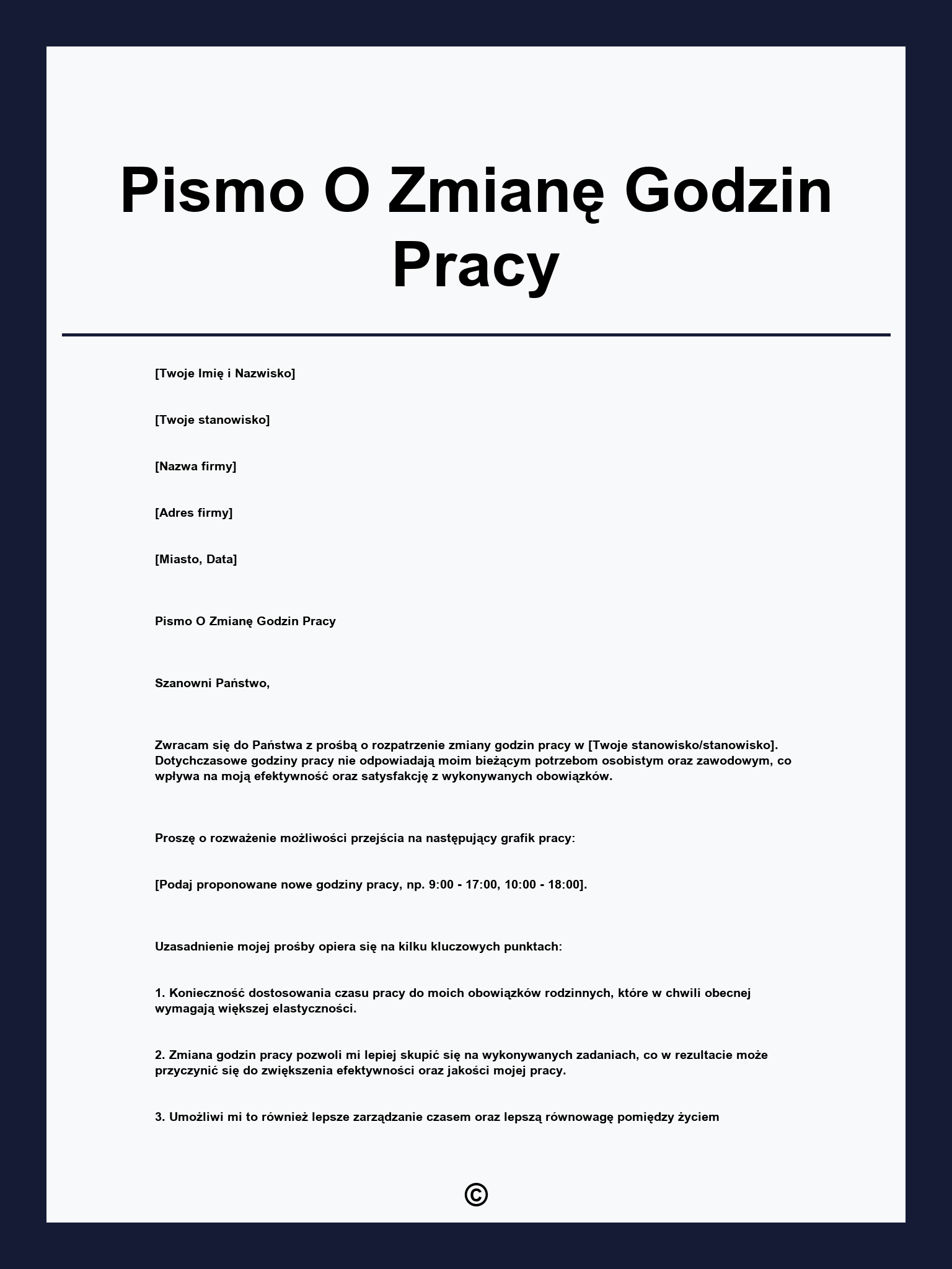 Pismo O Zmianę Godzin Pracy