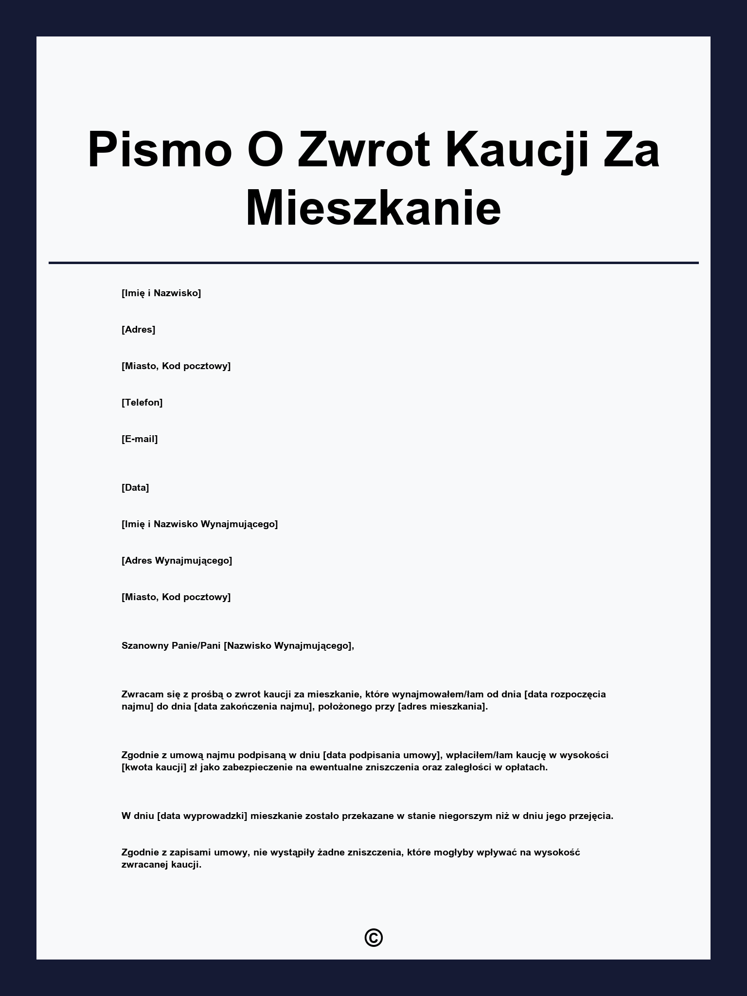 Pismo O Zwrot Kaucji Za Mieszkanie