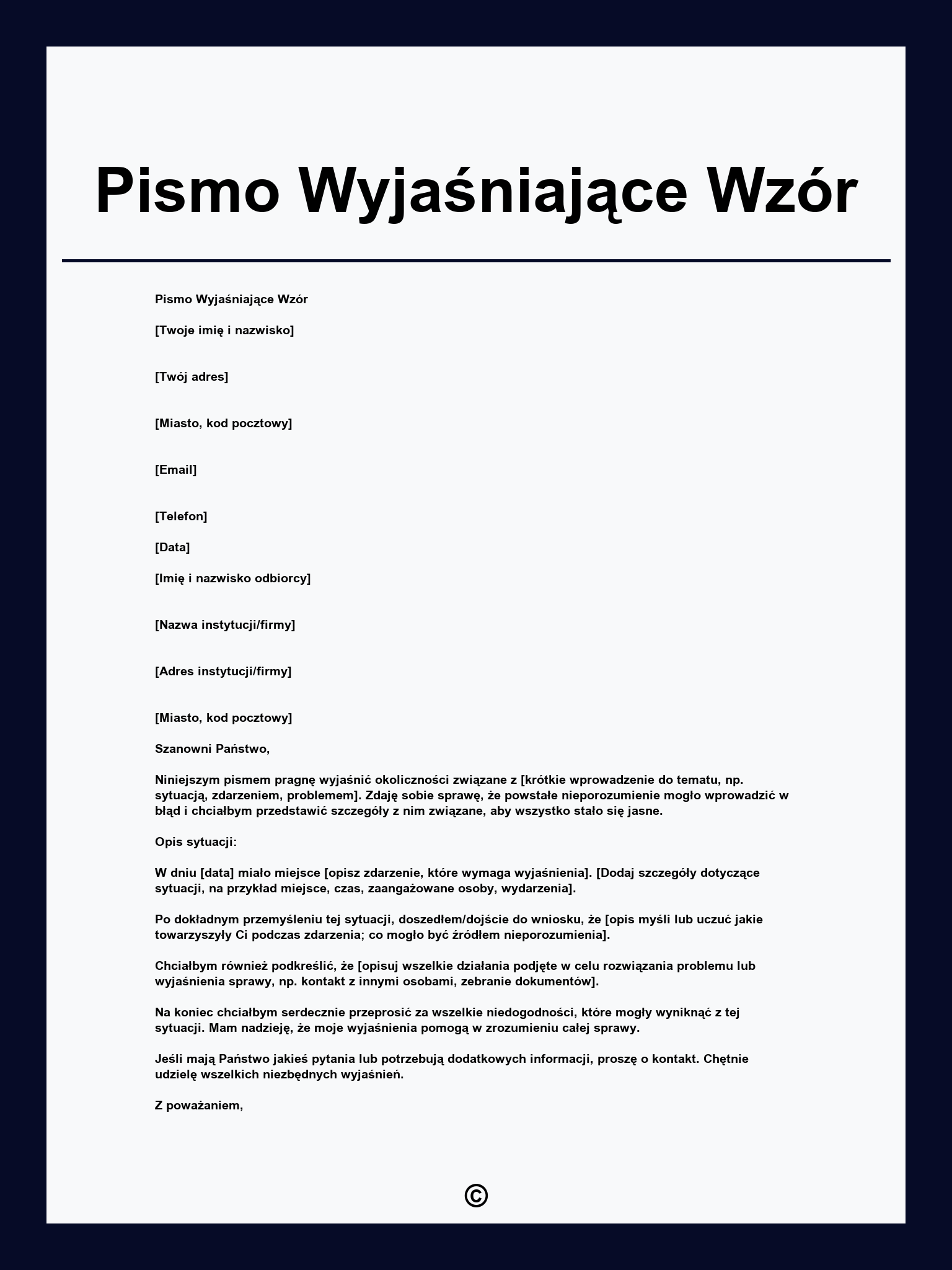 Pismo Wyjaśniające Wzór