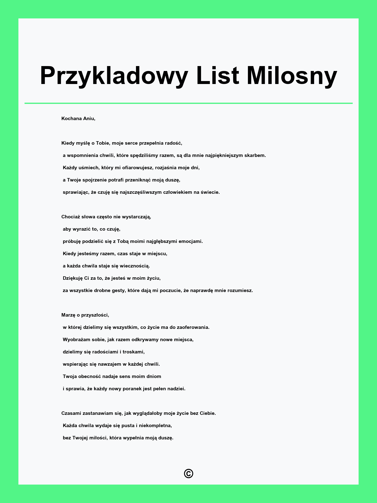 Przykladowy List Milosny