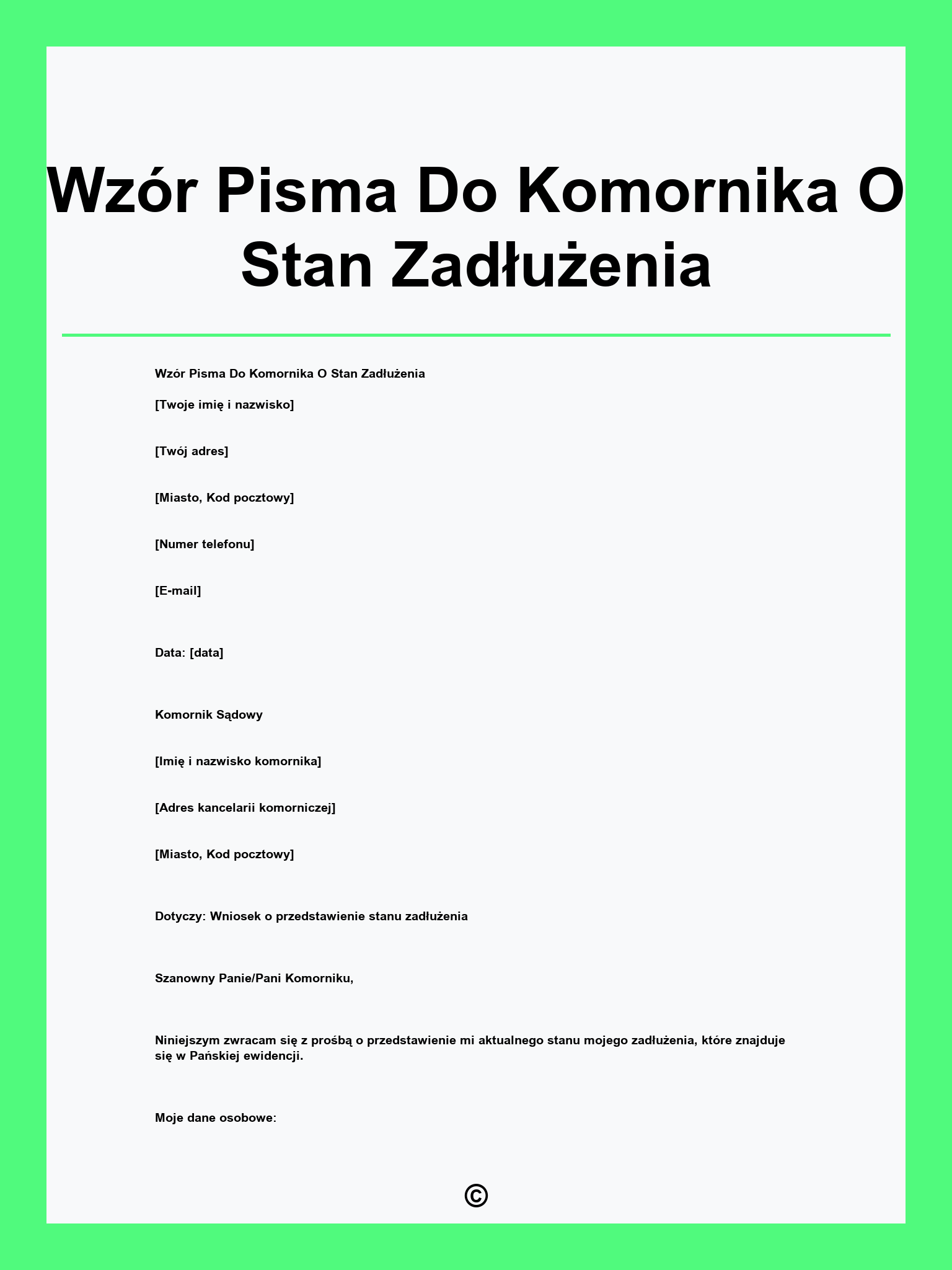 Wzór Pisma Do Komornika O Stan Zadłużenia