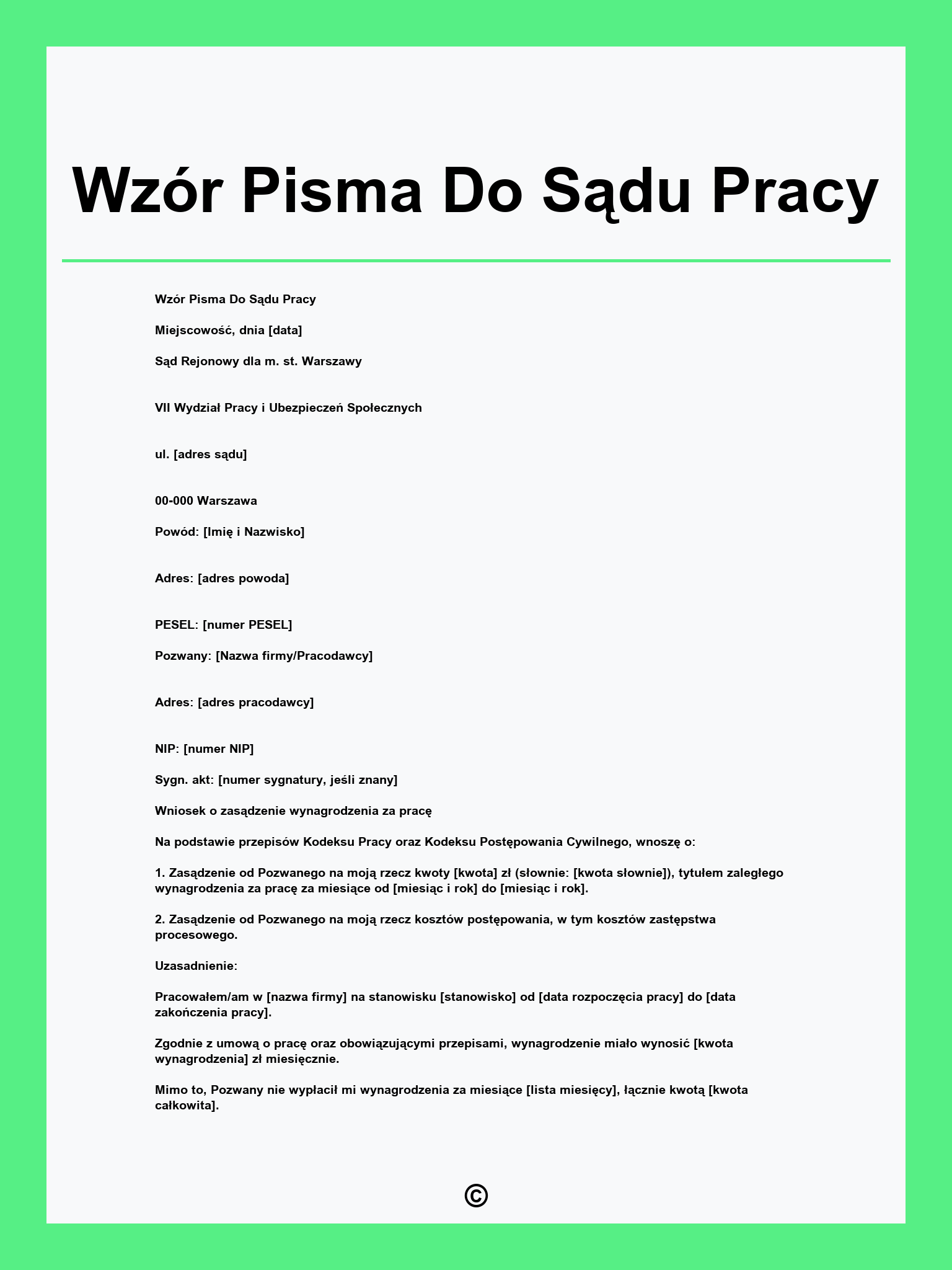 Wzór Pisma Do Sądu Pracy