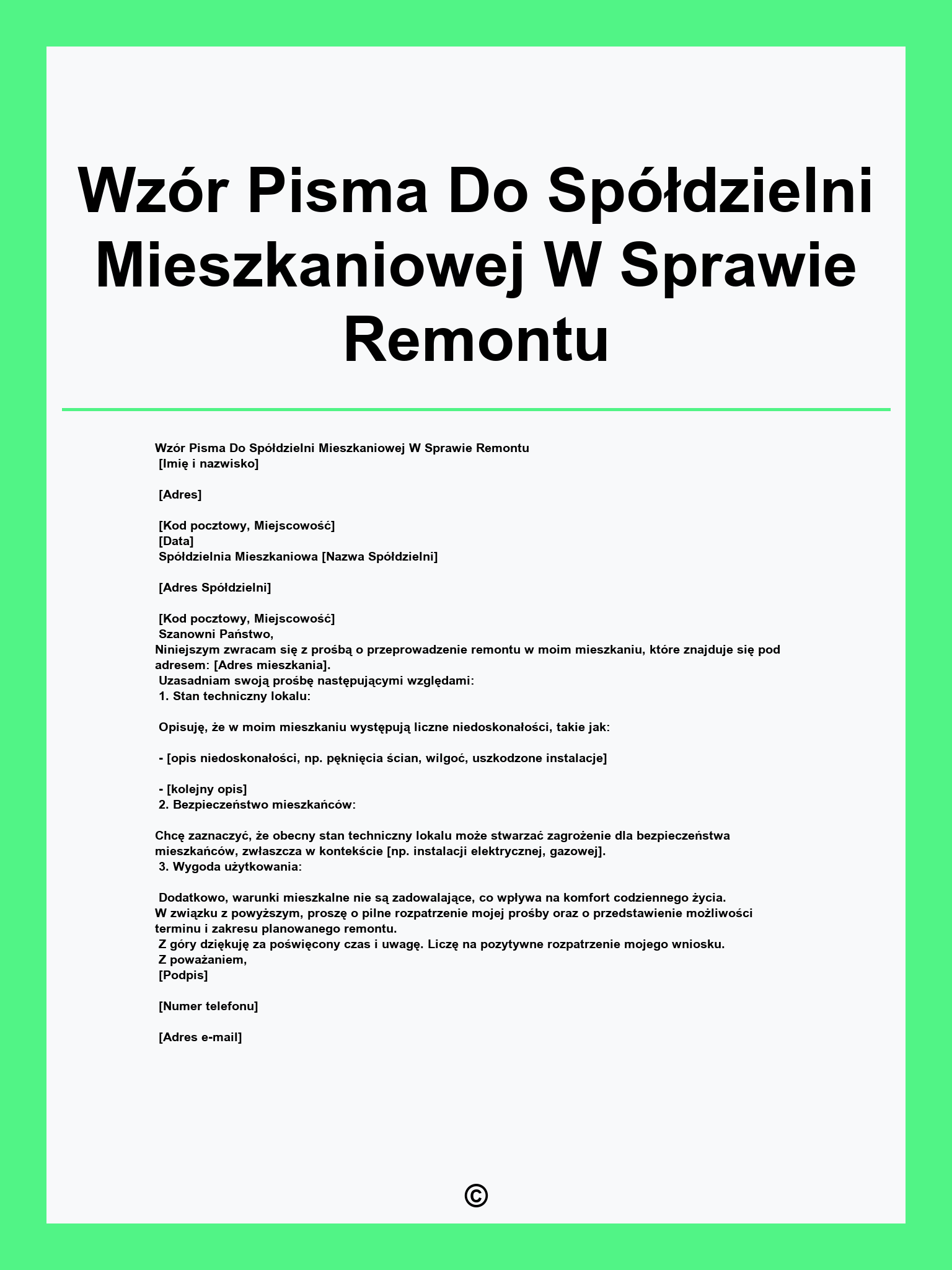 Wzór Pisma Do Spółdzielni Mieszkaniowej W Sprawie Remontu