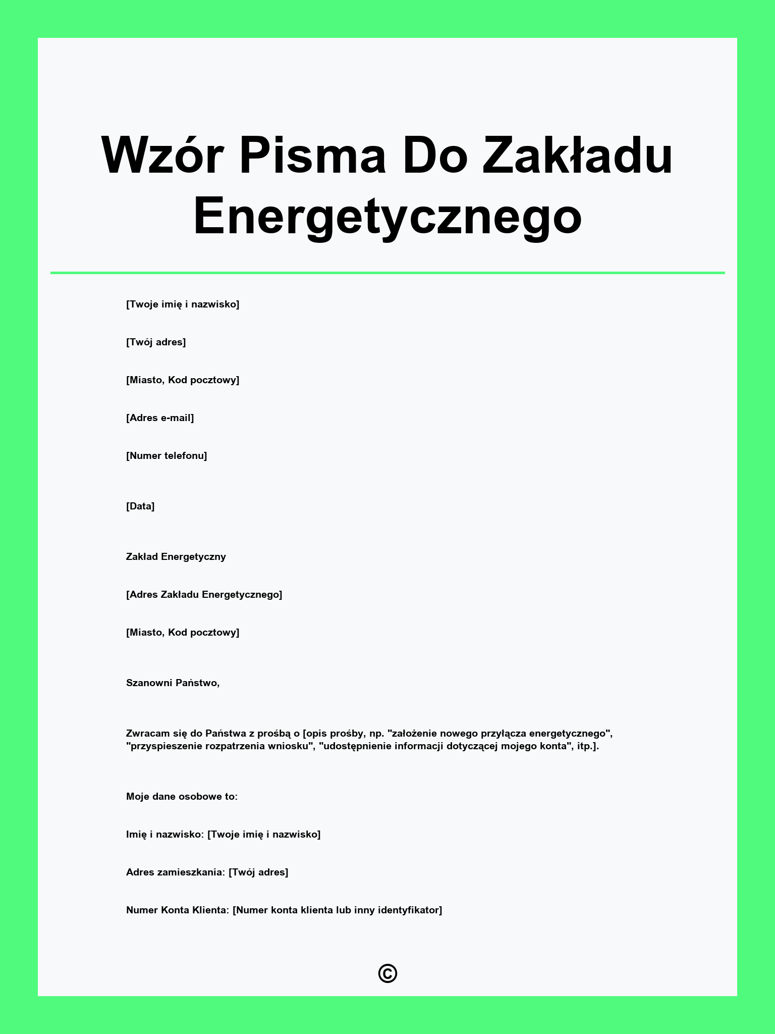 Wzór Pisma Do Zakładu Energetycznego