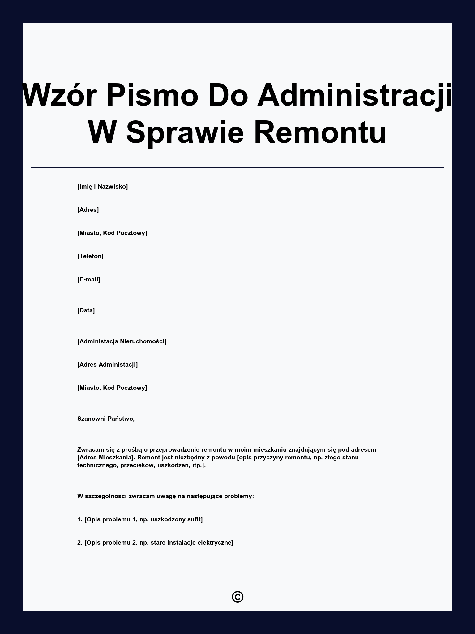 Wzór Pismo Do Administracji W Sprawie Remontu