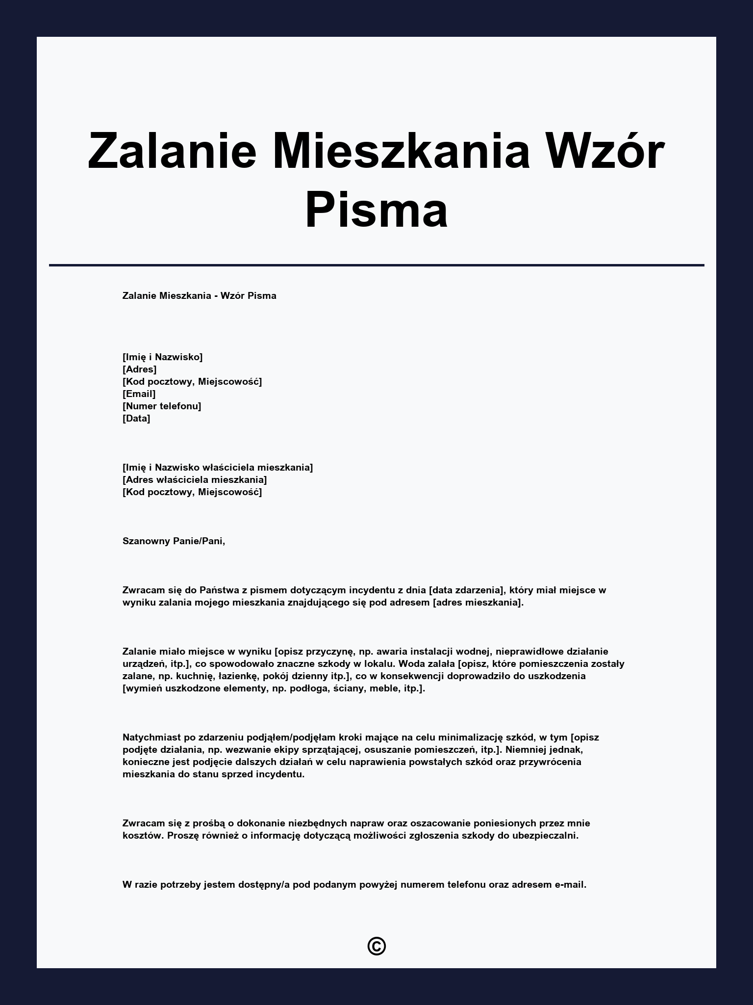 Zalanie Mieszkania Wzór Pisma