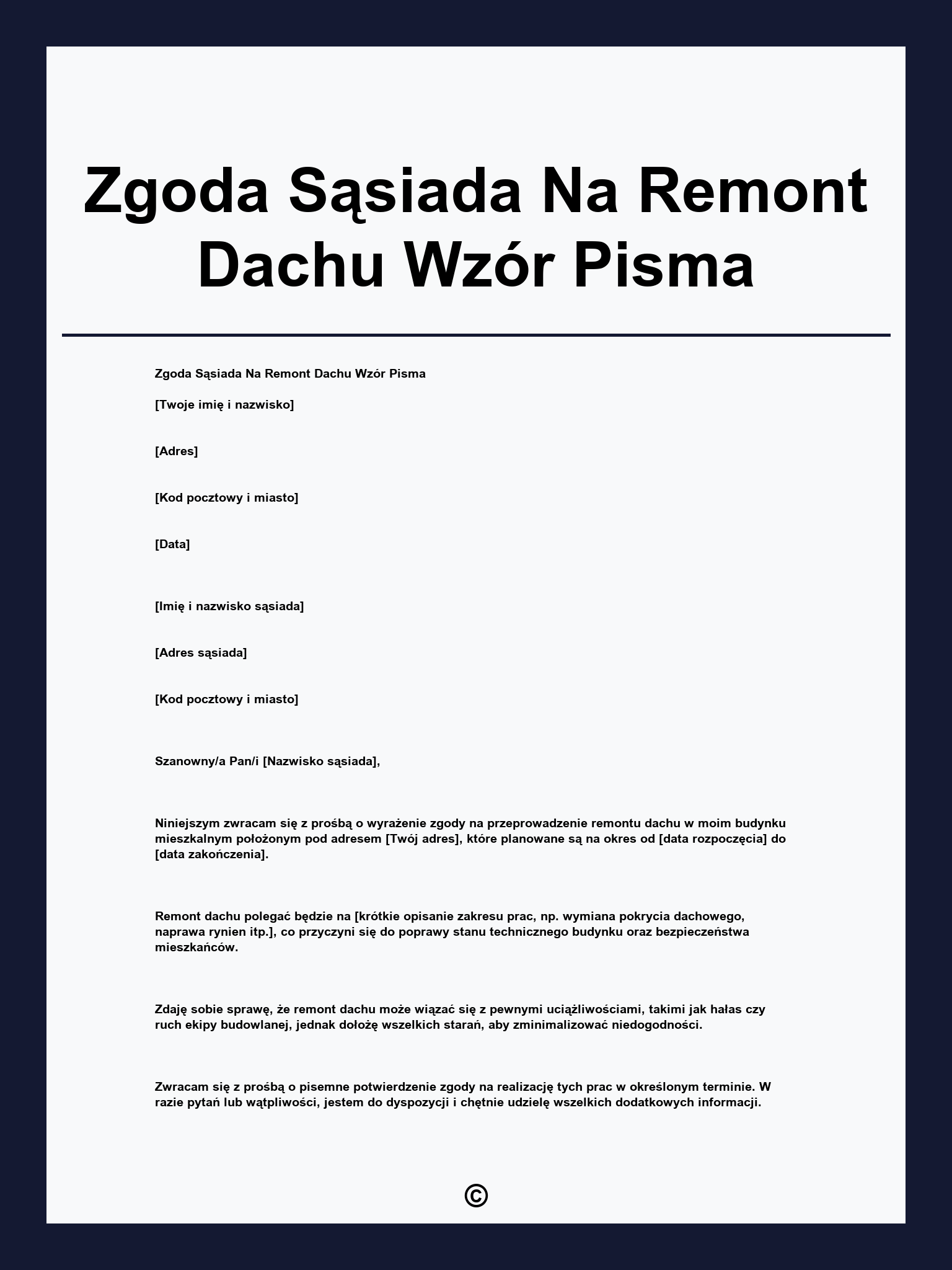 Zgoda Sąsiada Na Remont Dachu Wzór Pisma