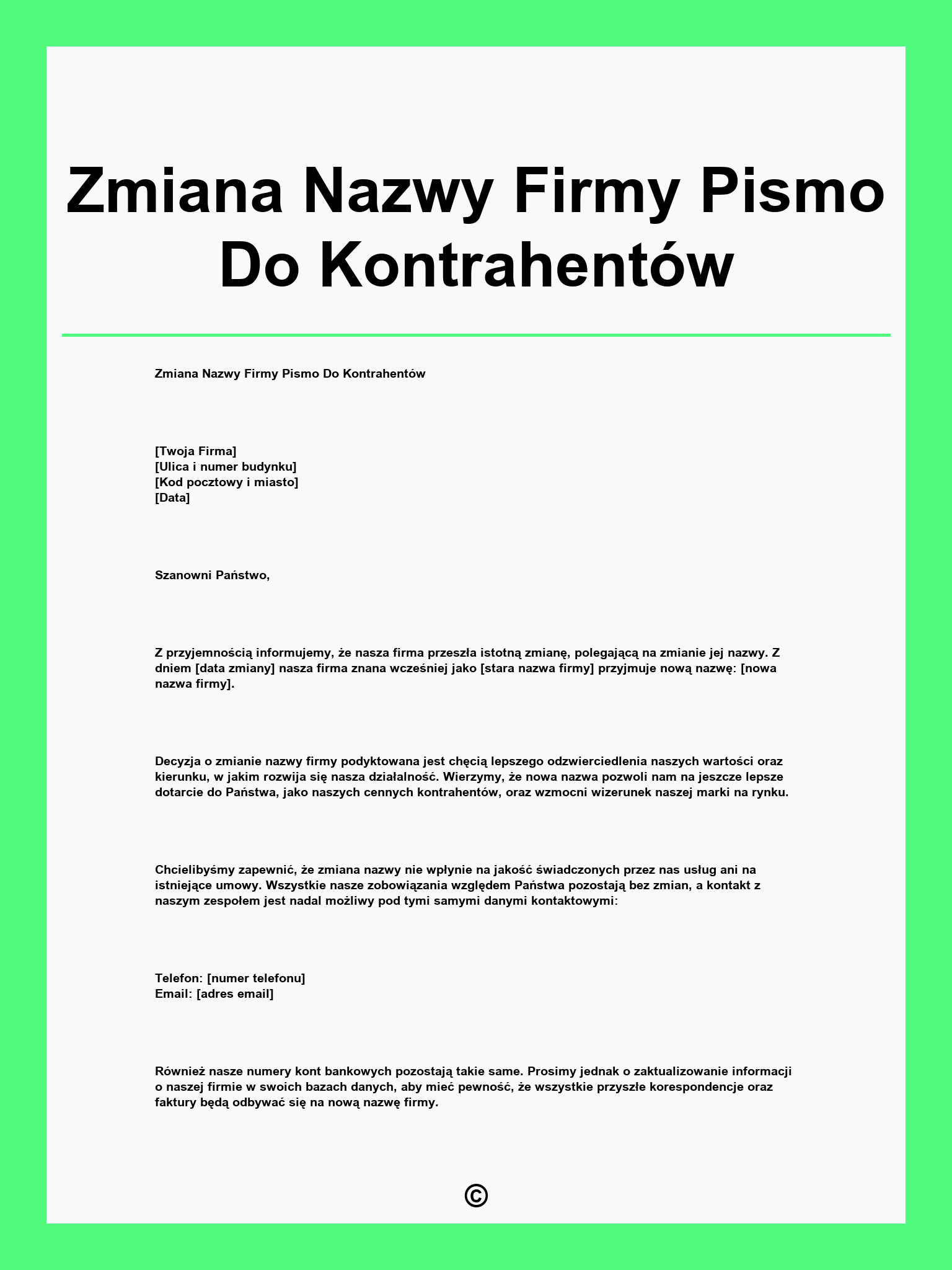 Zmiana Nazwy Firmy Pismo Do Kontrahentów